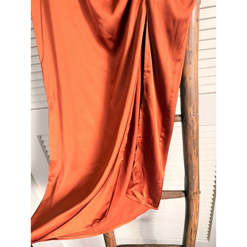 Abercrombie Fitch Orange Satin Ruched Midi Skirt Women's Size S‎ - Picture 4 of 5